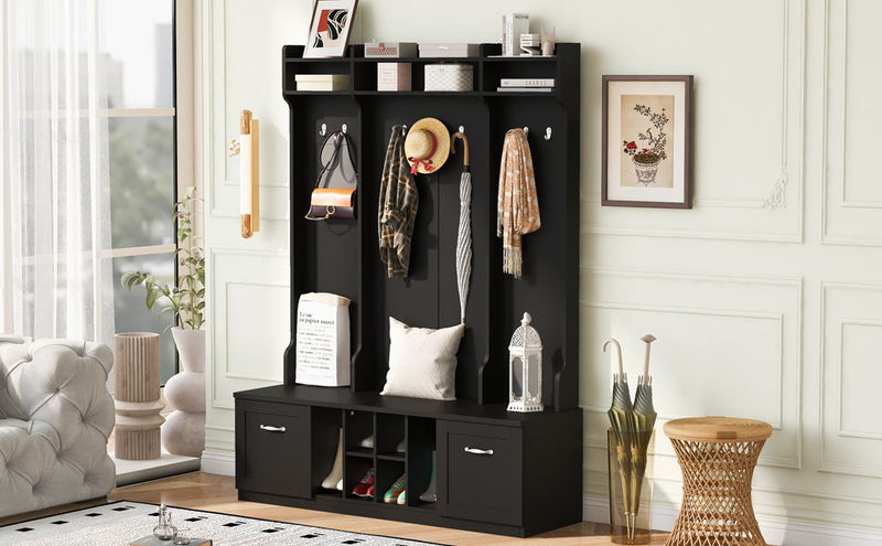5 In 1 Entryway Bench With Coat Rack, 7 Sturdy Hooks, 2 Spacious Drawers And Adjustable Shelves by HouseOfZazla
