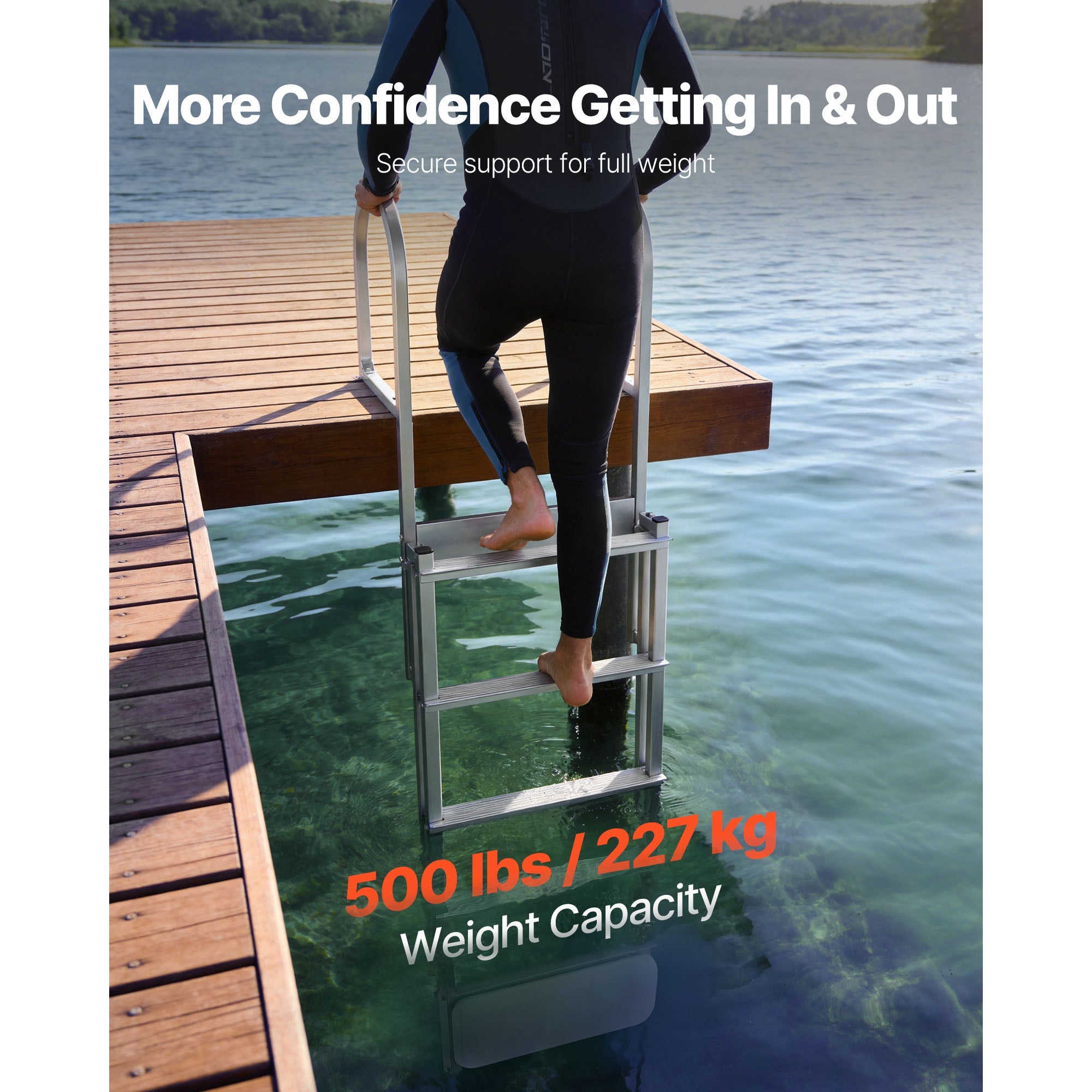 Retractable Dock Ladder, 5 Steps, Aluminum Alloy with Auto-Lift Float by HouseOfZazla