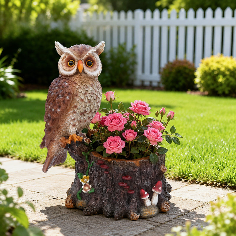 Sitting Owl with Tree Trunk Garden Planter by HouseOfZazla