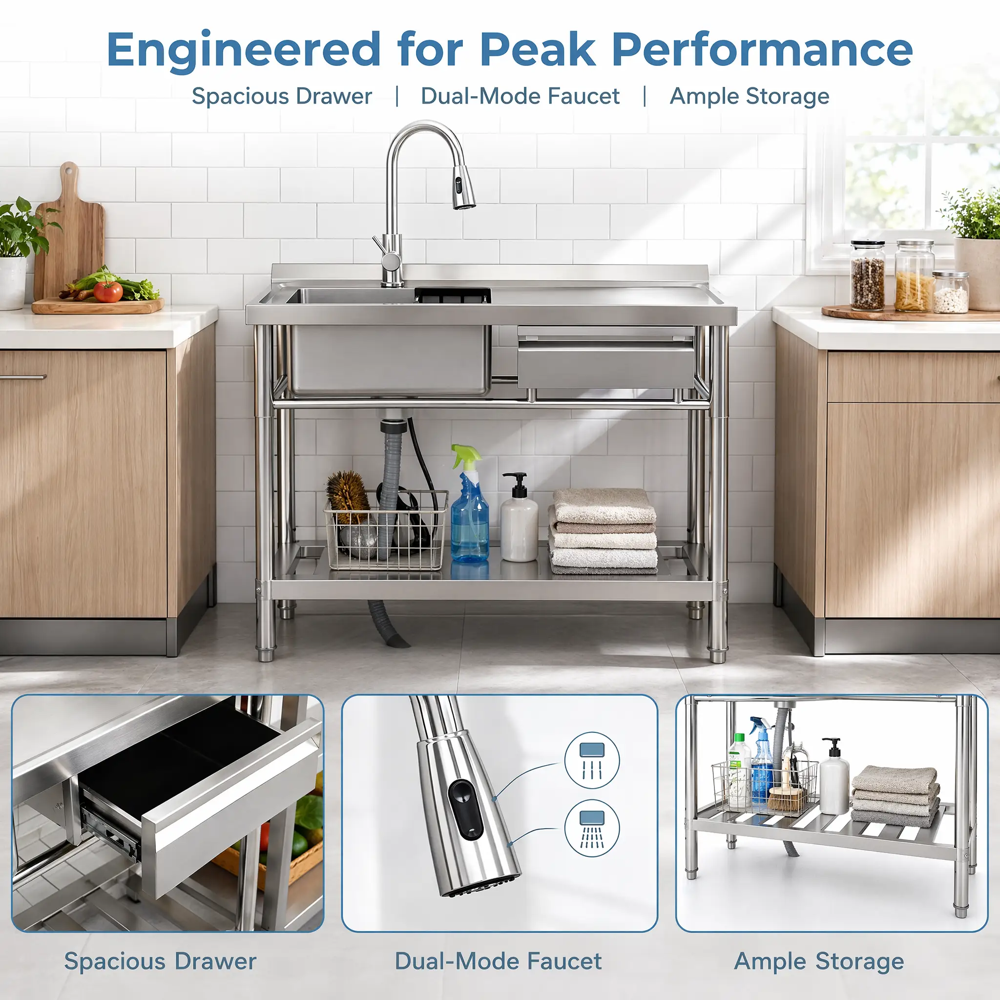 Stainless Steel Utility Sink, Freestanding Sink by HouseOfZazla