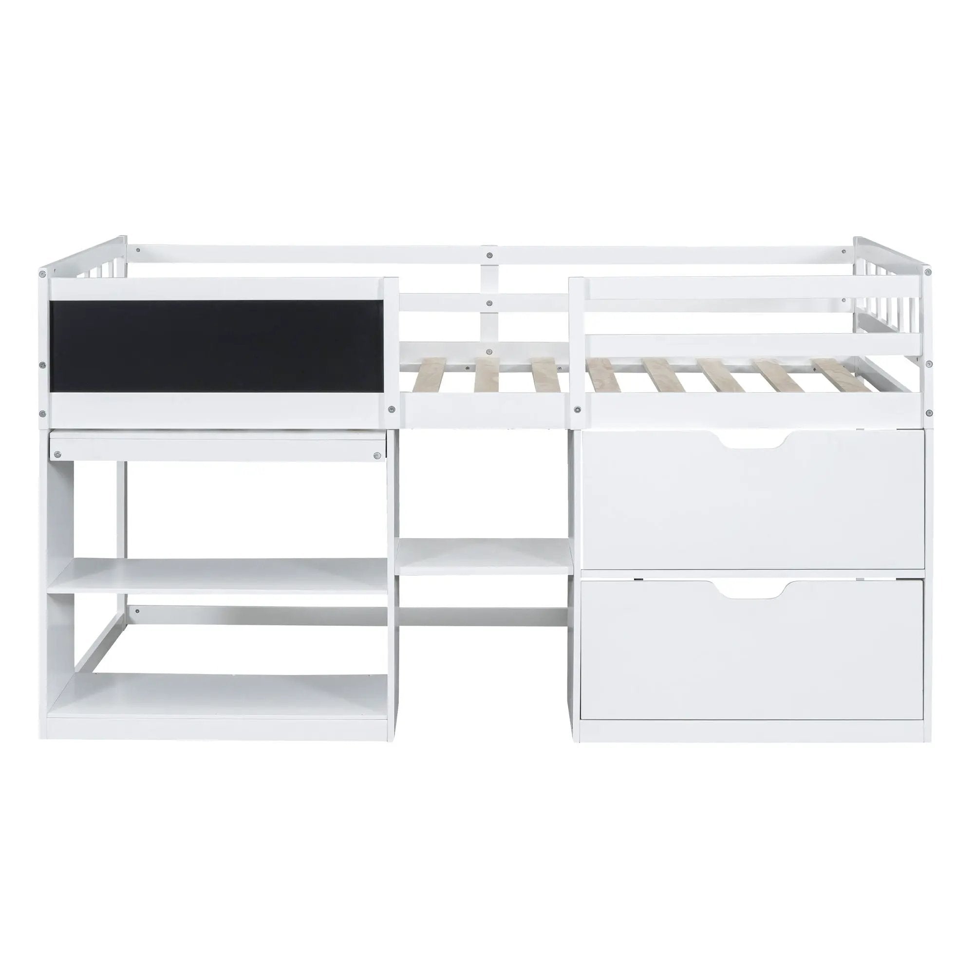 Low Loft Bed With Rolling Desk, Shelf And Drawers by HouseOfZazla
