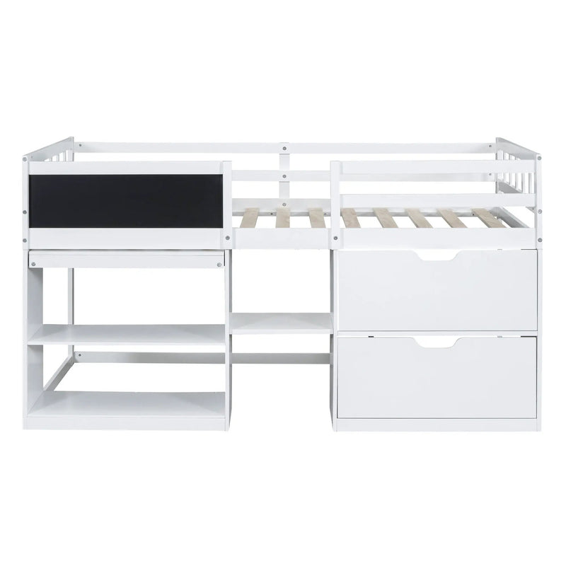 Low Loft Bed With Rolling Desk, Shelf And Drawers by HouseOfZazla