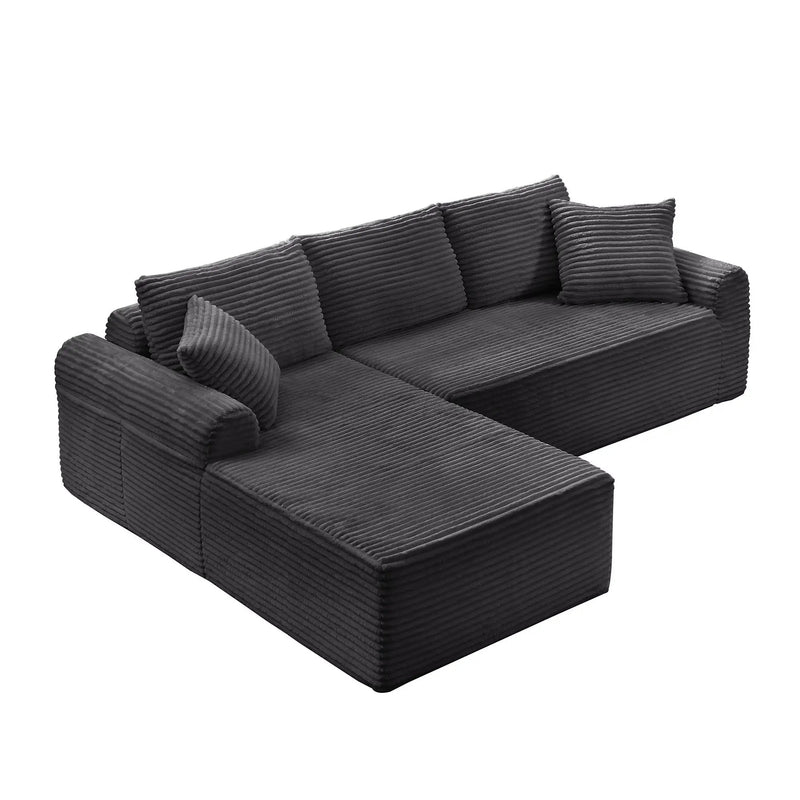 Modular Sectional With Arched Armrests, Includes 3 Back Cushions & 2 Throw Pillows by HouseOfZazla