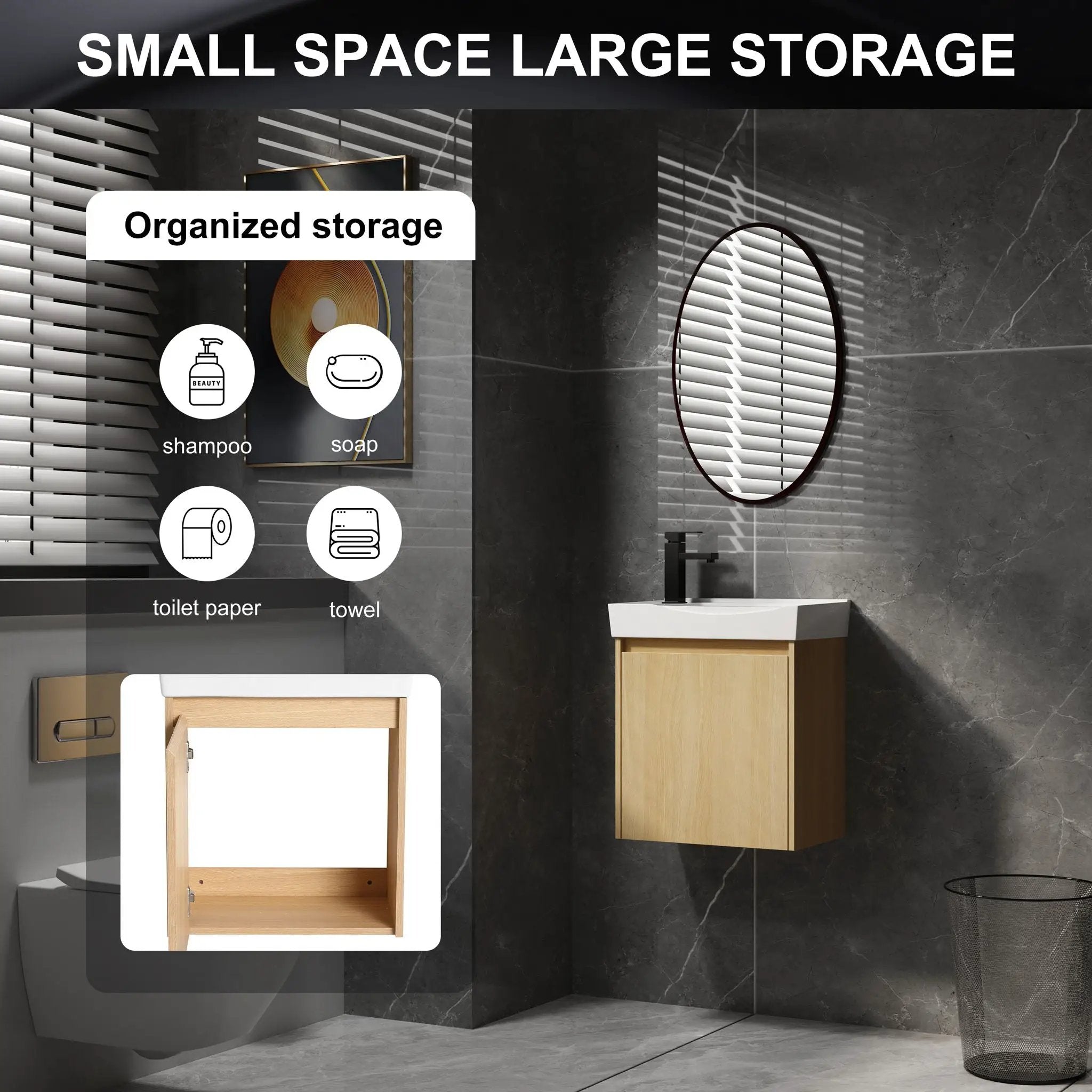 Modern Bathroom Vanity With Ceramic Basin, Wall Mounted Floating Sink Combo, Storage Cabinet by Unique Piece Furniture