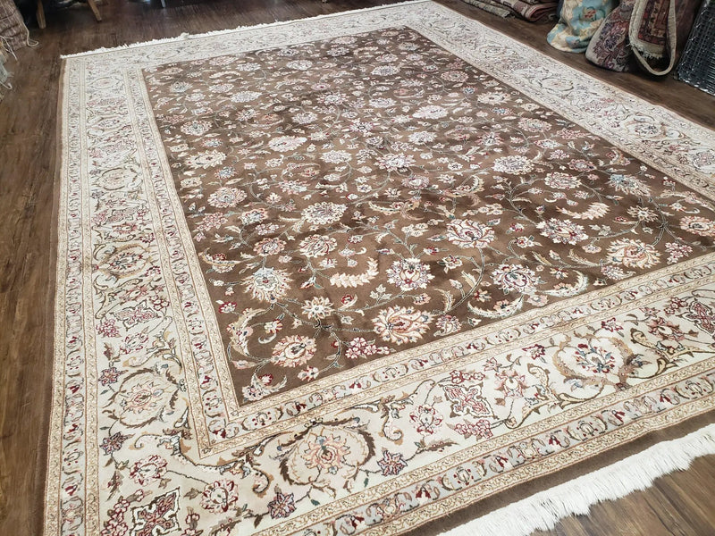 Vintage Pak-Persian Area Rug 9x12, Wool Hand-Knotted Spice Brown & Ivory Traditional Fine Oriental Carpet, Pakistani Carpet, 9 x 12 Fine Rug by Jewel Rugs