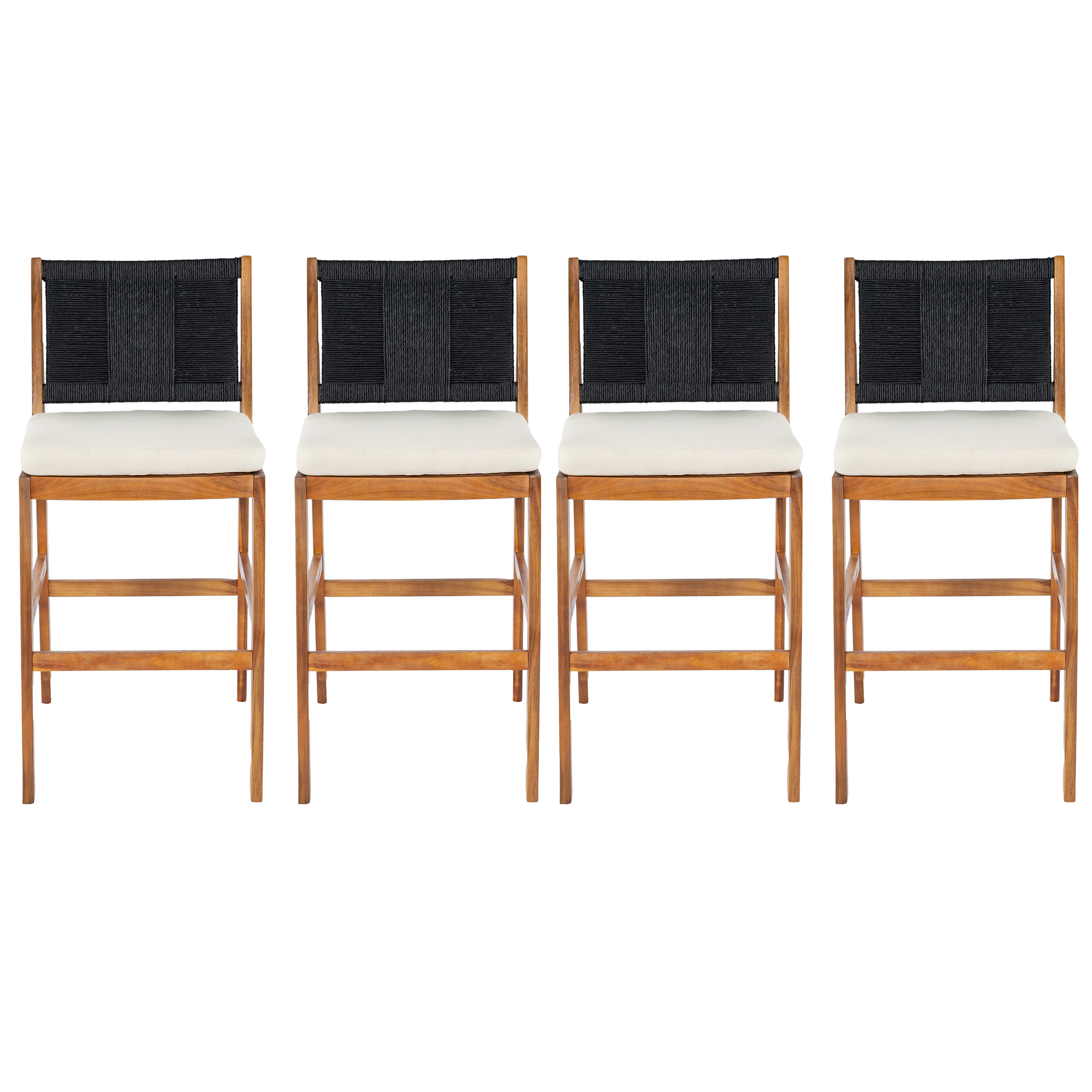 4 Pieces Arly Black Outdoor Bar Stool Solid Acacia Wood and Woven Wicker by HouseOfZazla