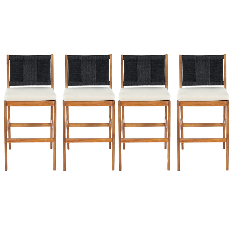 4 Pieces Arly Black Outdoor Bar Stool Solid Acacia Wood and Woven Wicker by HouseOfZazla