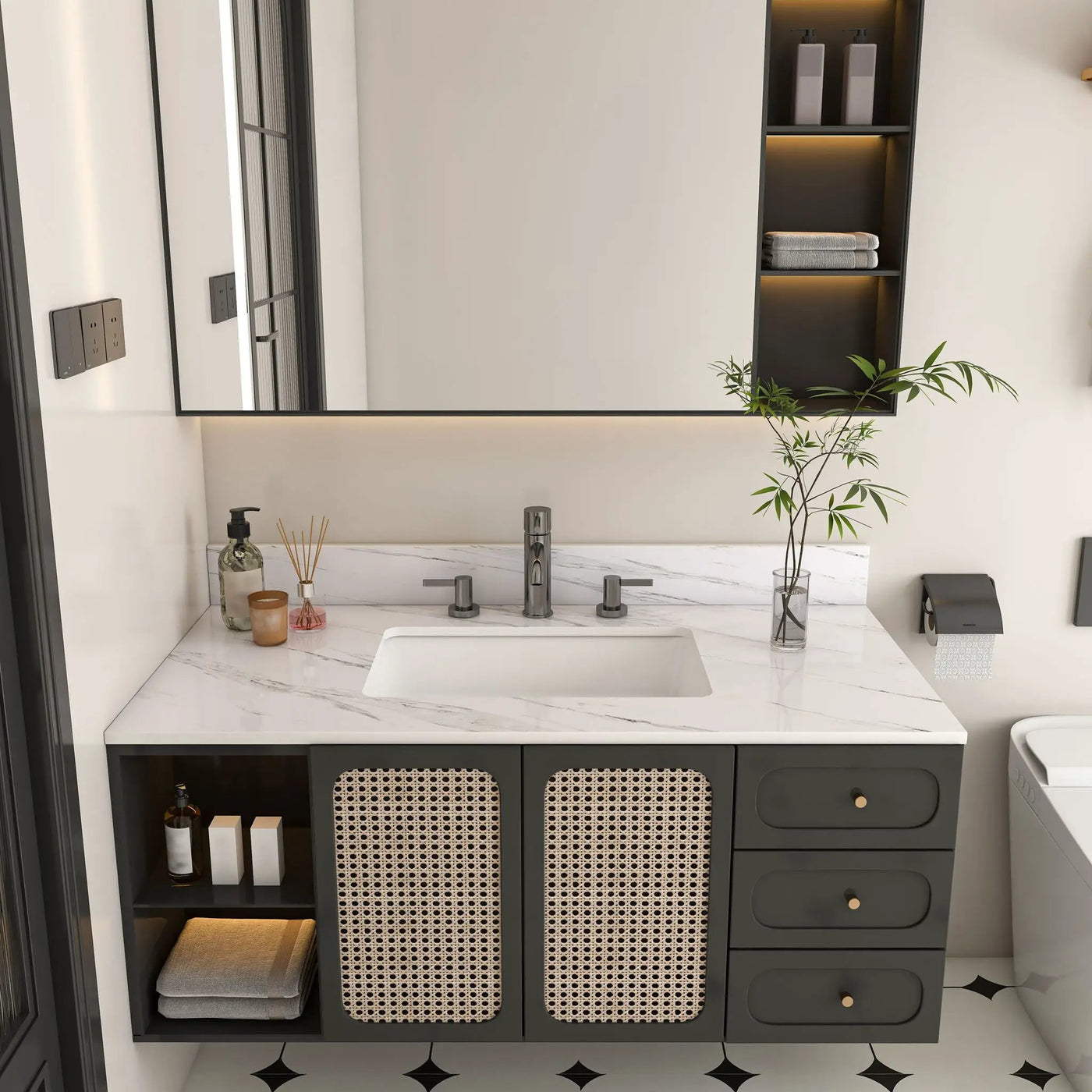 Bianco Carrara Venato Elegant Marble Vanity Top, Bathroom Vanity With Undermount Sink, Sintered Stone by HouseOfZazla