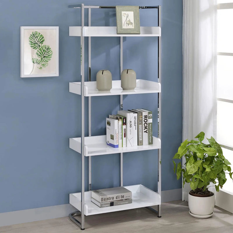 4 Shelf Open Back Bookcase With Accents - White by HouseOfZazla