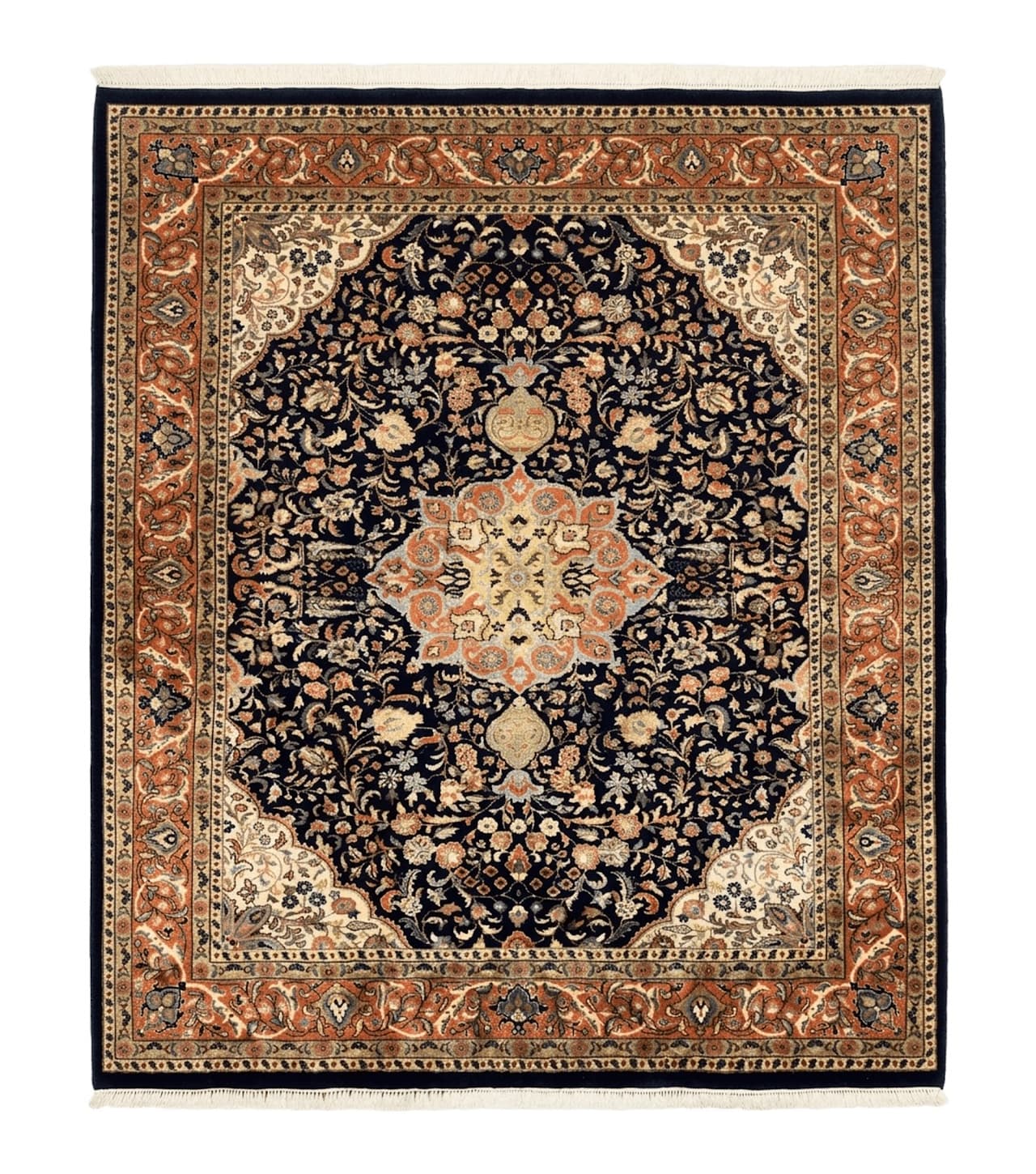 Indo Persian Rug 8x10, Midnight Blue & Red, Handmade Vintage Wool Carpet, Floral Medallion by Jewel Rugs