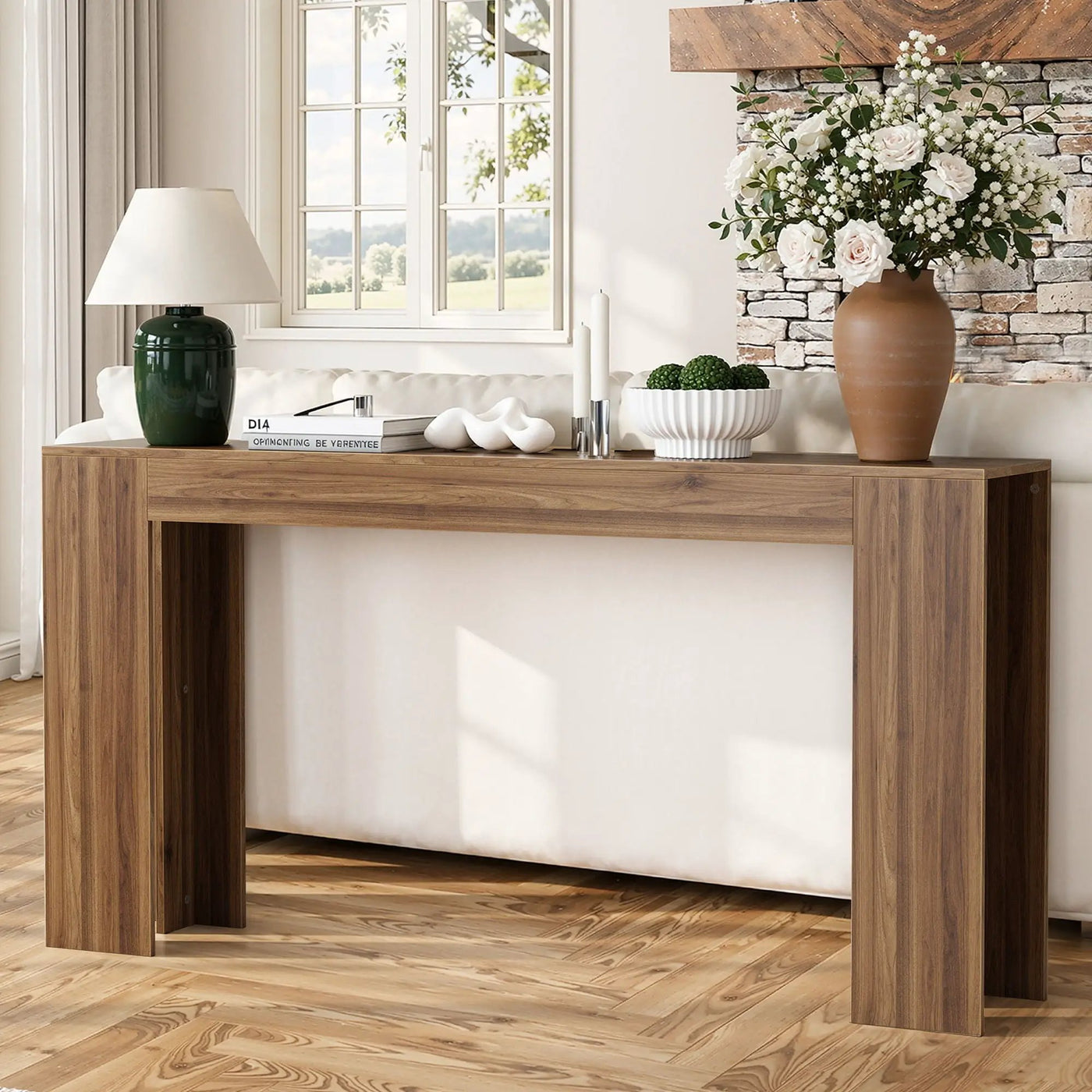 Farmhouse Style Extra Long Walnut Console Table by HouseOfZazla