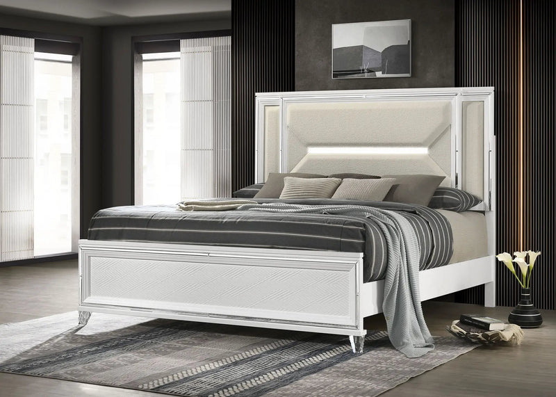 Marmore 64-inch Eastern King Panel Bed LED Headboard White by Unique Piece Furniture