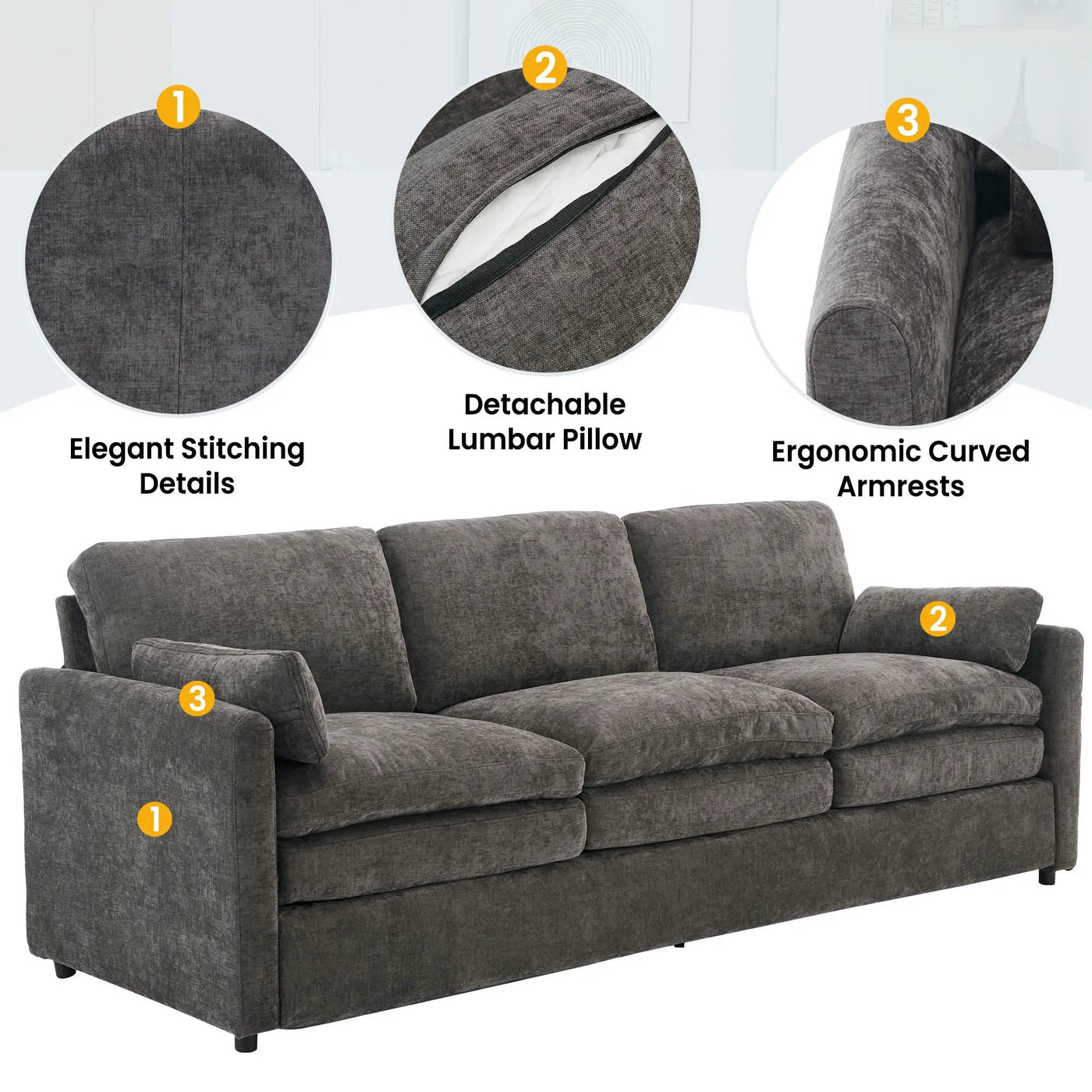 Cozy Upholstered 3 Seater Sofa Cushion For Living Room by Unique Piece Furniture