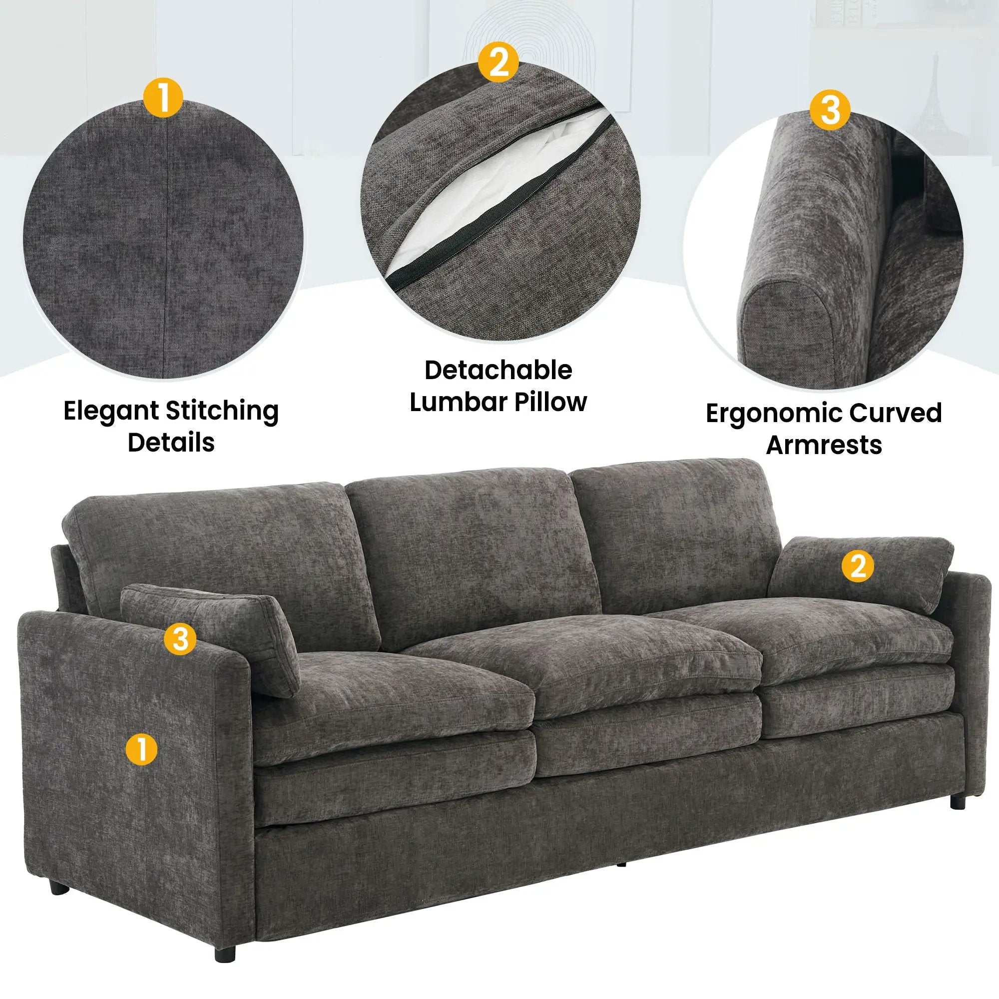 Cozy Upholstered 3 Seater Sofa Cushion For Living Room by Unique Piece Furniture