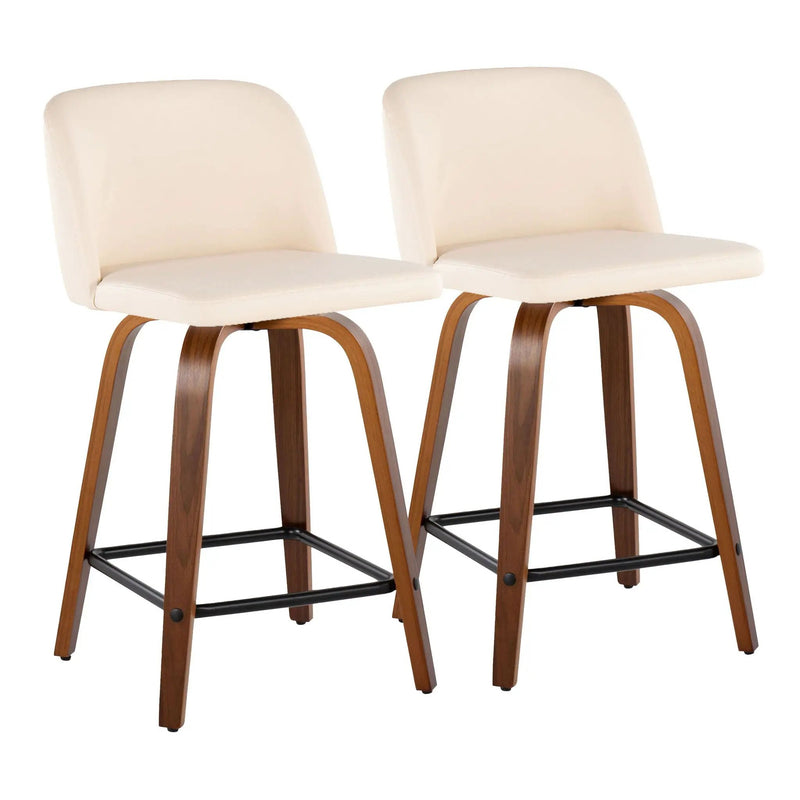 Toriano - Mid Century Modern Fixed Height Counter Stool With Swivel With Square Footrest (Set of 2) by HouseOfZazla