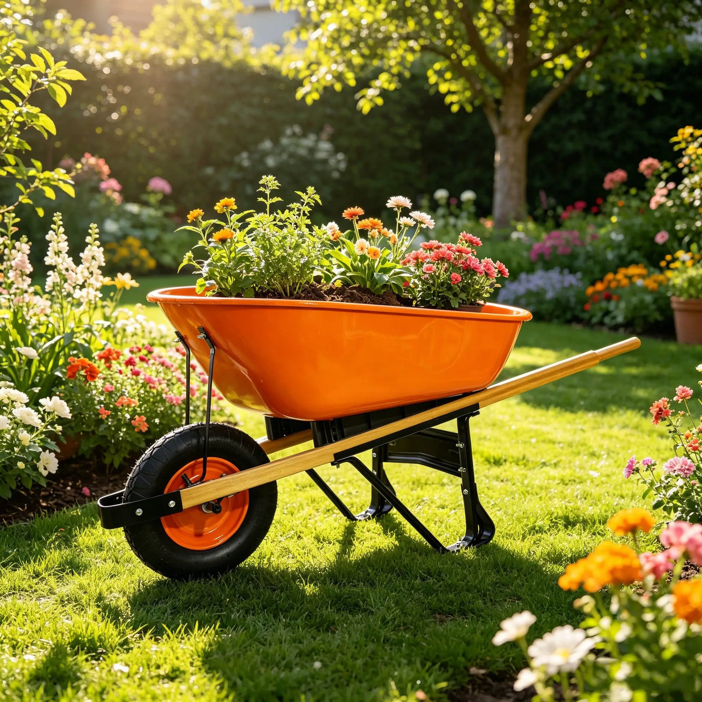 Steel Tray Wheelbarrow Two-Wheeled Trolley for Garden Use by HouseOfZazla