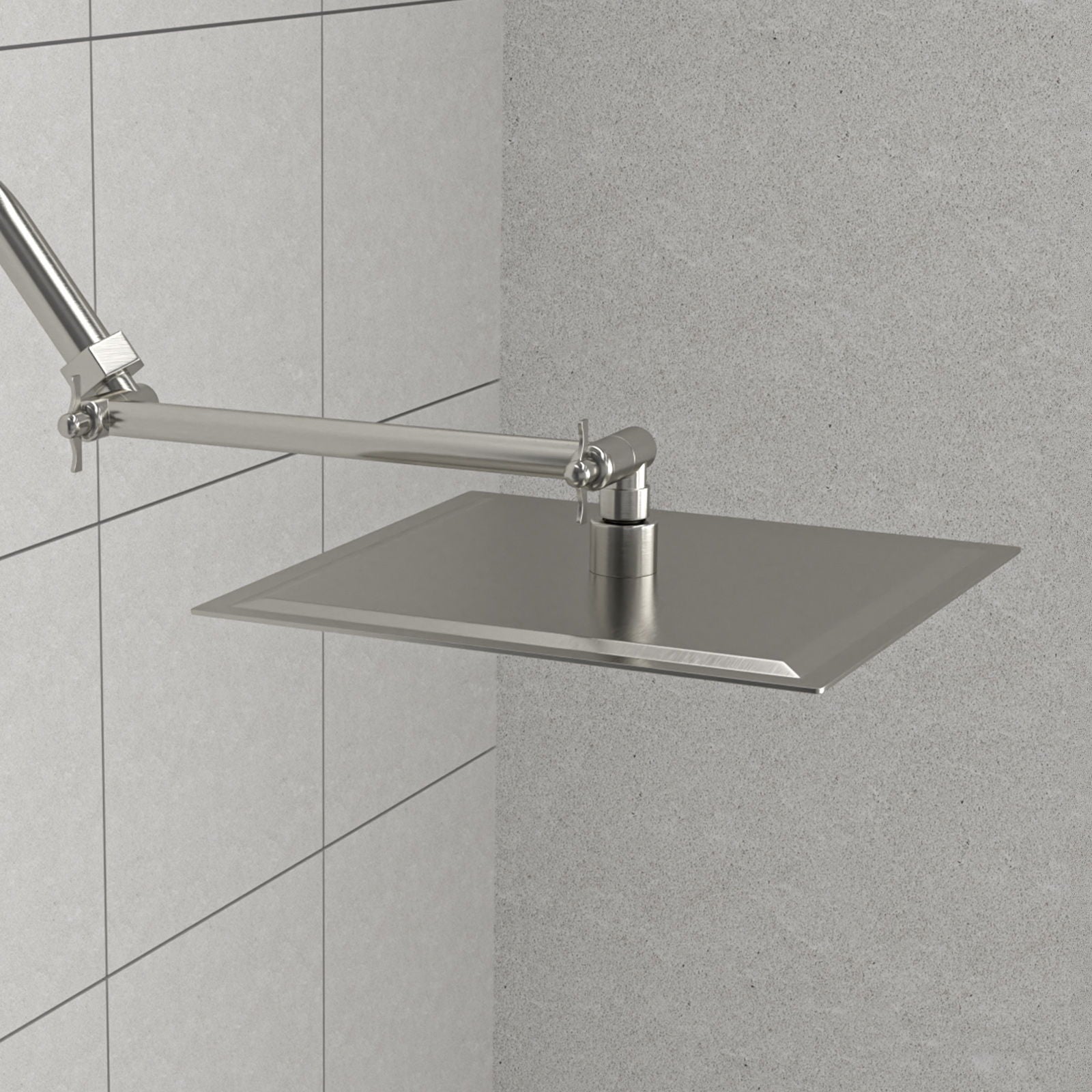 Luxury Rain Shower Head With Adjustable Arm, 10" Square, Stainless Steel - Brushed Nickel by HouseOfZazla
