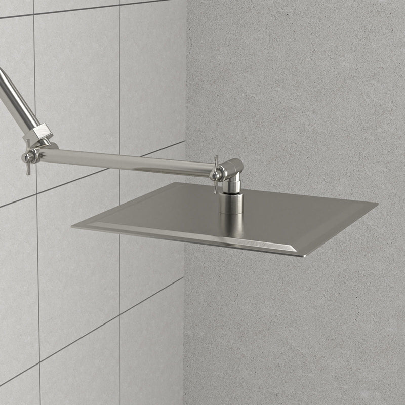 Luxury Rain Shower Head With Adjustable Arm, 10" Square, Stainless Steel - Brushed Nickel by HouseOfZazla