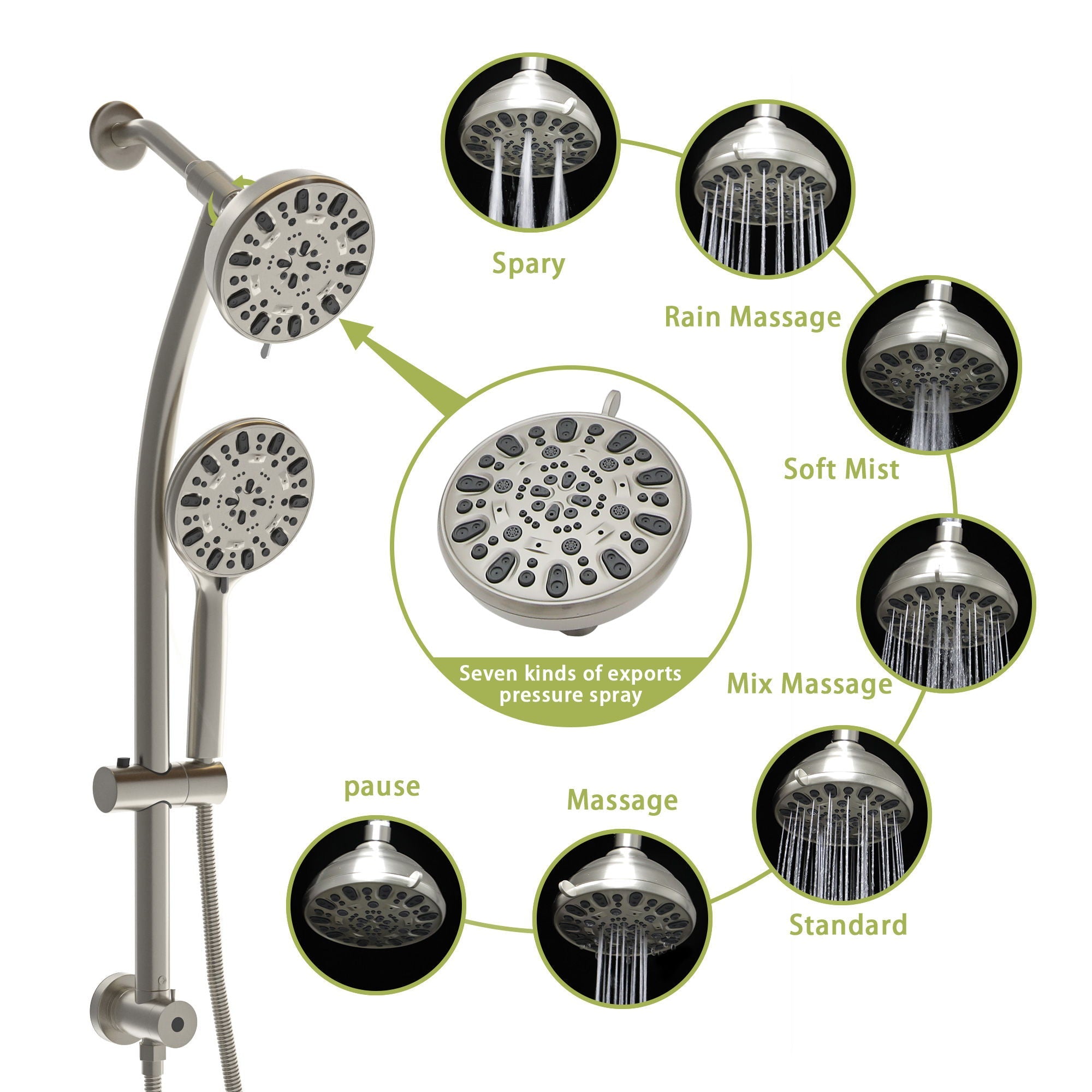 Multi Function Dual Shower Head Shower System With 4.7" Rain Showerhead, 7 Function Hand Shower, Adjustable Slide Bar by HouseOfZazla