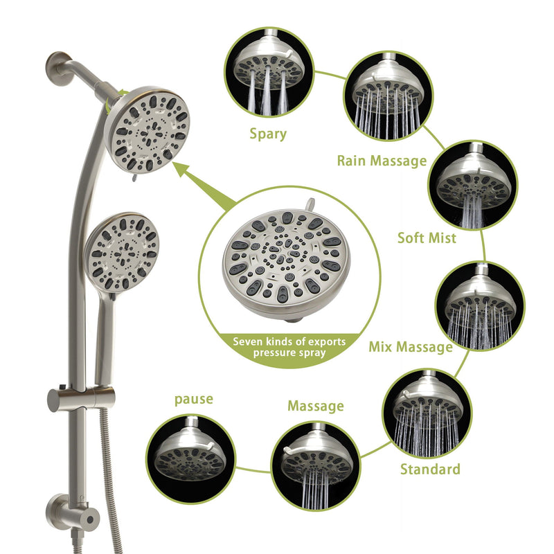 Multi Function Dual Shower Head Shower System With 4.7" Rain Showerhead, 7 Function Hand Shower, Adjustable Slide Bar by HouseOfZazla