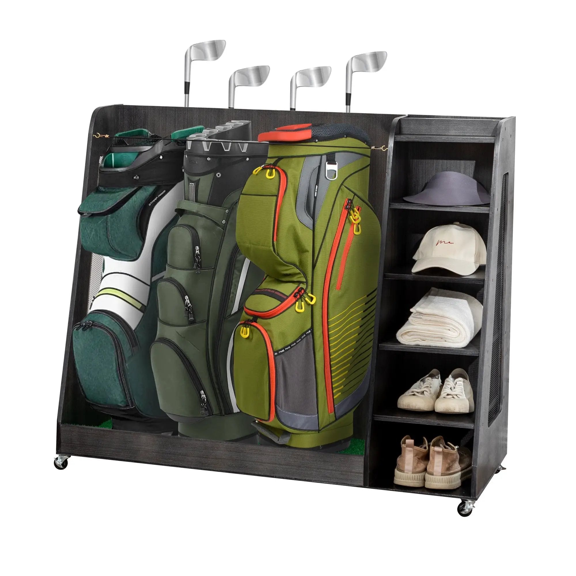 Gray Wooden Golf Bag Storage Rack with 3 Drawers by HouseOfZazla