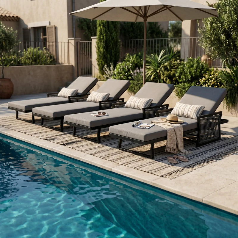 Black Iron Outdoor Chaise Lounge with Mixed Rope by HouseOfZazla