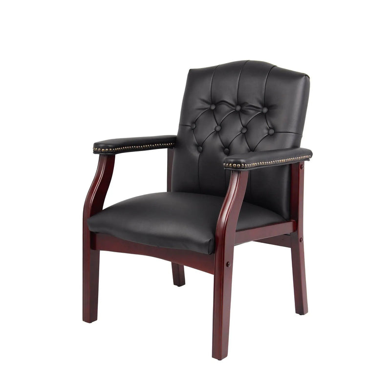 Leather Reception Guest Chairs With Padded Seat And Arms Ergonomic Mid-Back Office Executive Side Chair For Meeting Waiting Room Conference Office Guest Chairs - Black by HouseOfZazla