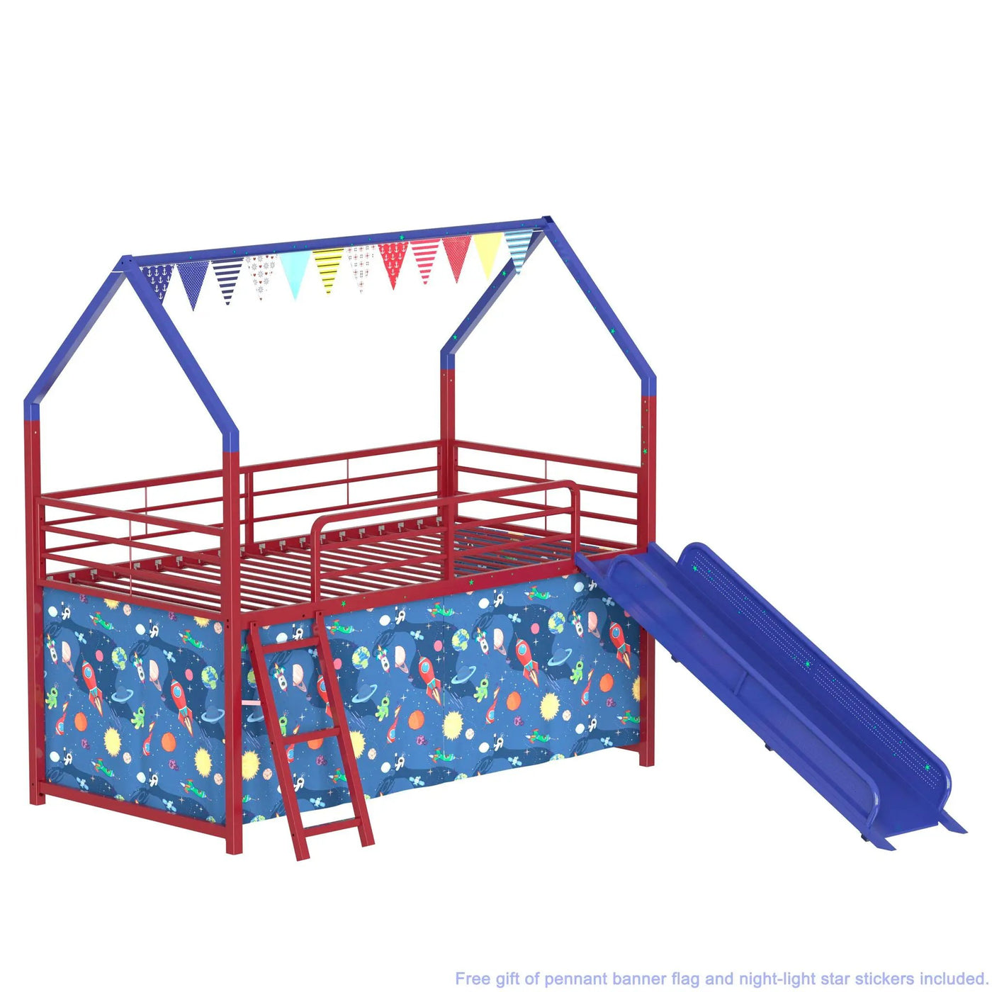 Jack - House Loft Bed With Slide And Curtain Set by HouseOfZazla