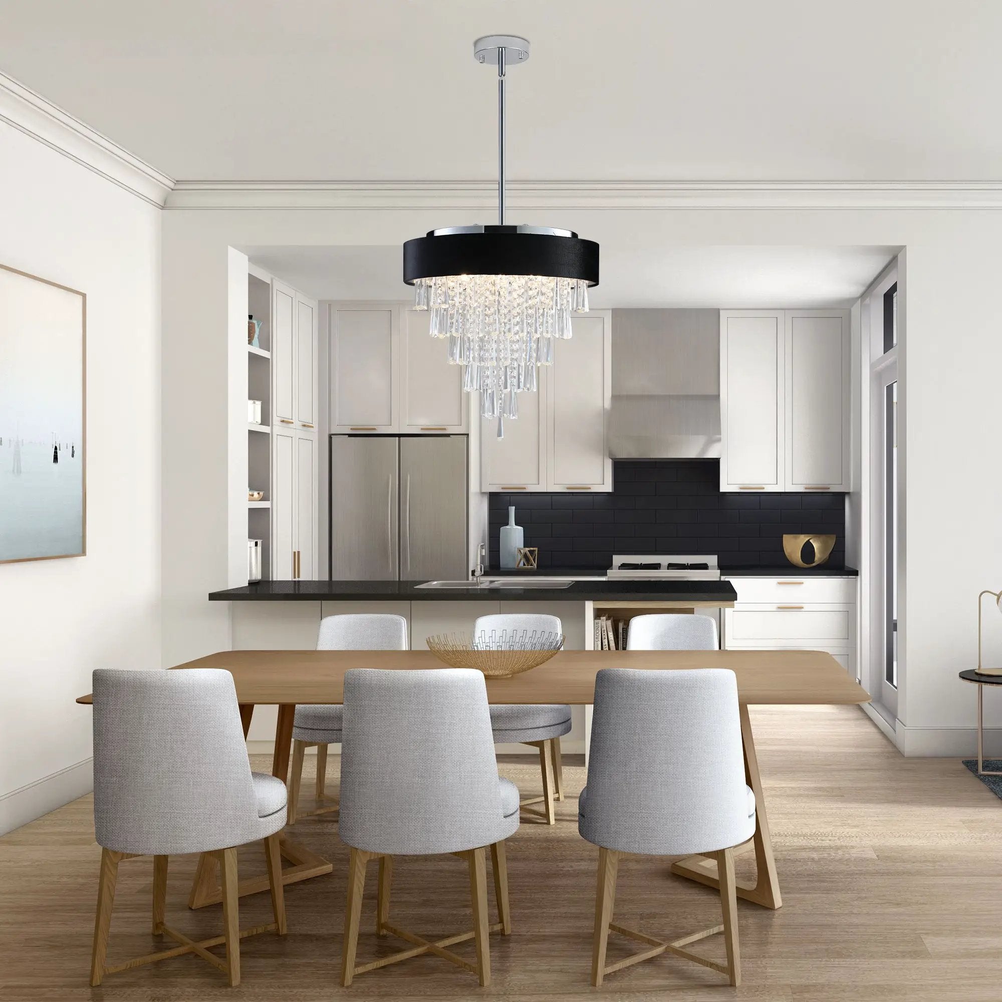 18-inch Modern Crystal Chandelier with Black Velvet Shade by HouseOfZazla