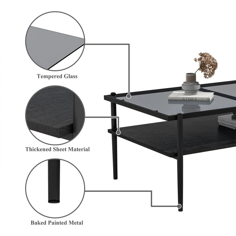 Rectangle Coffee Table With Tempered Glass Top And Legs, Modern Table For Living Room by Unique Piece Furniture