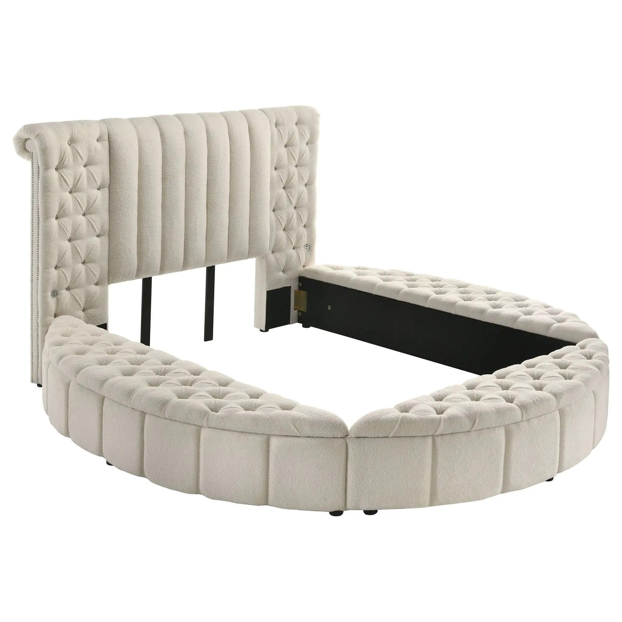 Sonya Upholstered Queen Round Storage Bed Ivory by Unique Piece Furniture