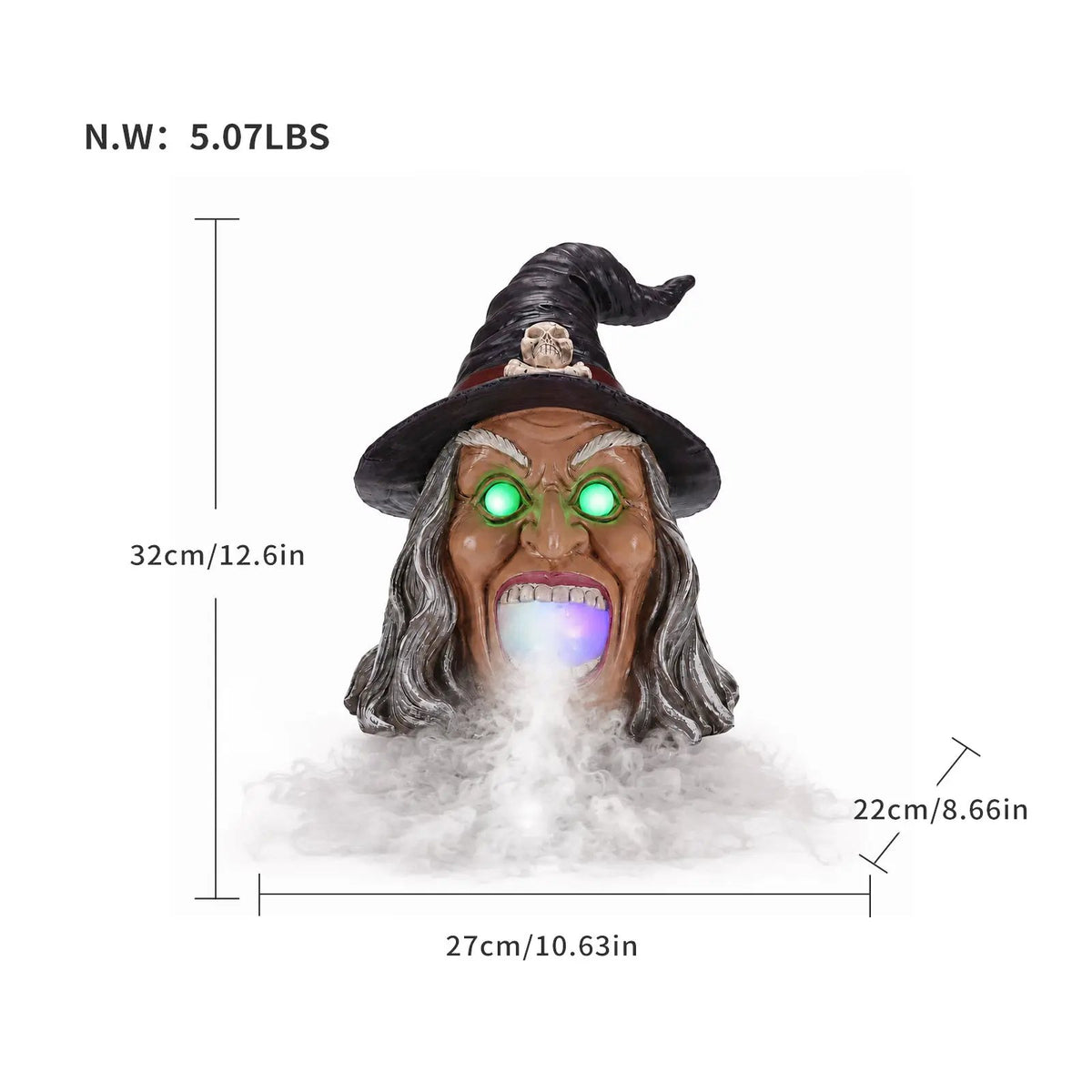 Halloween Witch Head Decor with LED Light and Mist Effect by HouseOfZazla