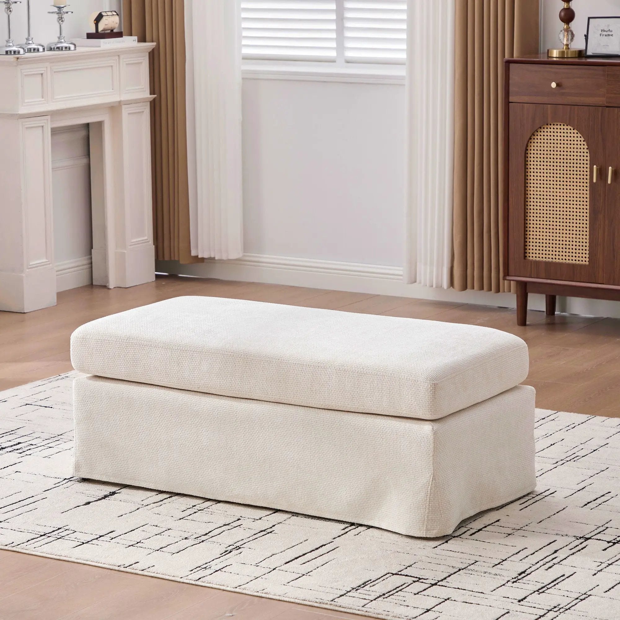 Wide Modern Upholstered Ottoman Foot Stool by Unique Piece Furniture
