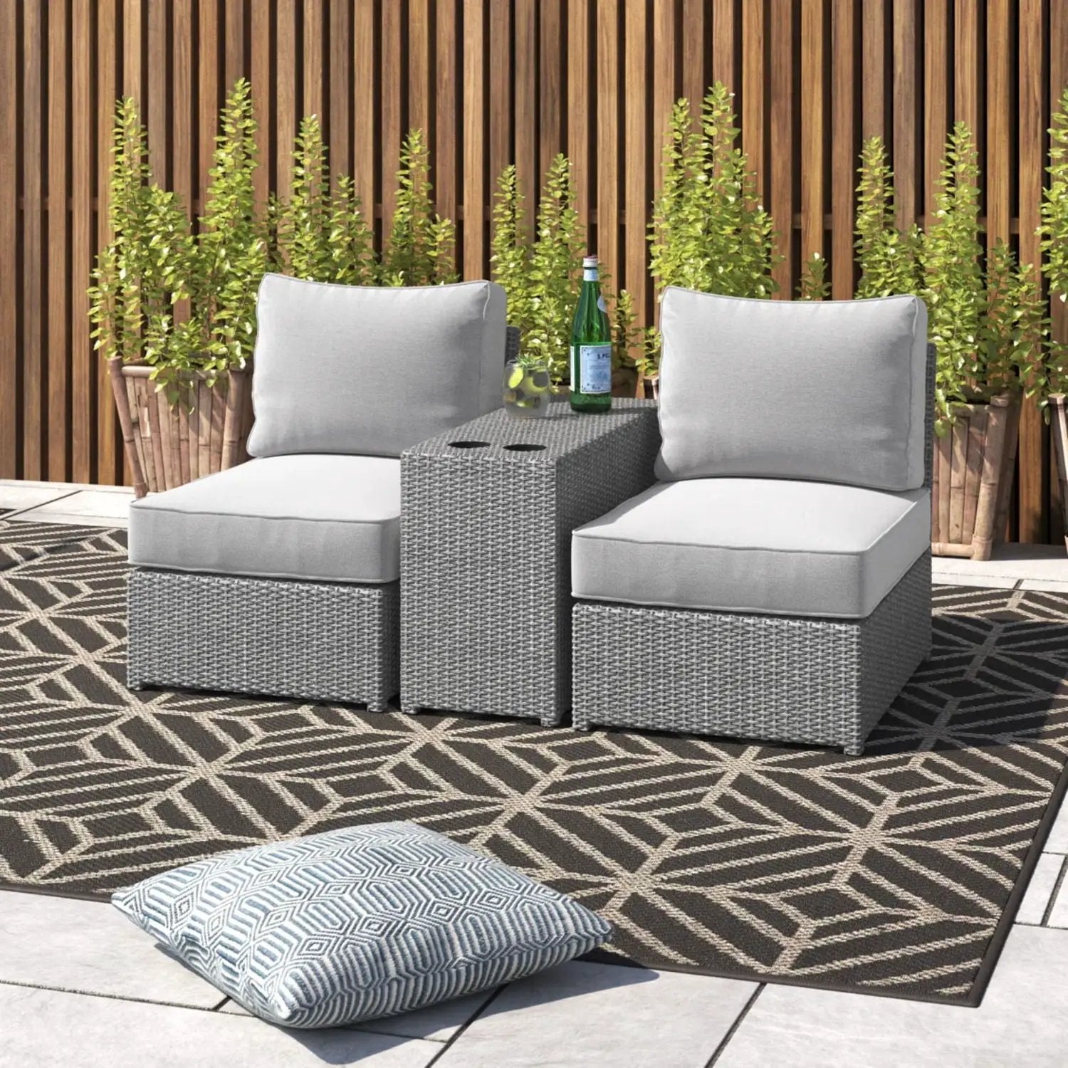 2 Person Wicker Conversation Set With Cushions, Weather Resistant by Unique Piece Furniture