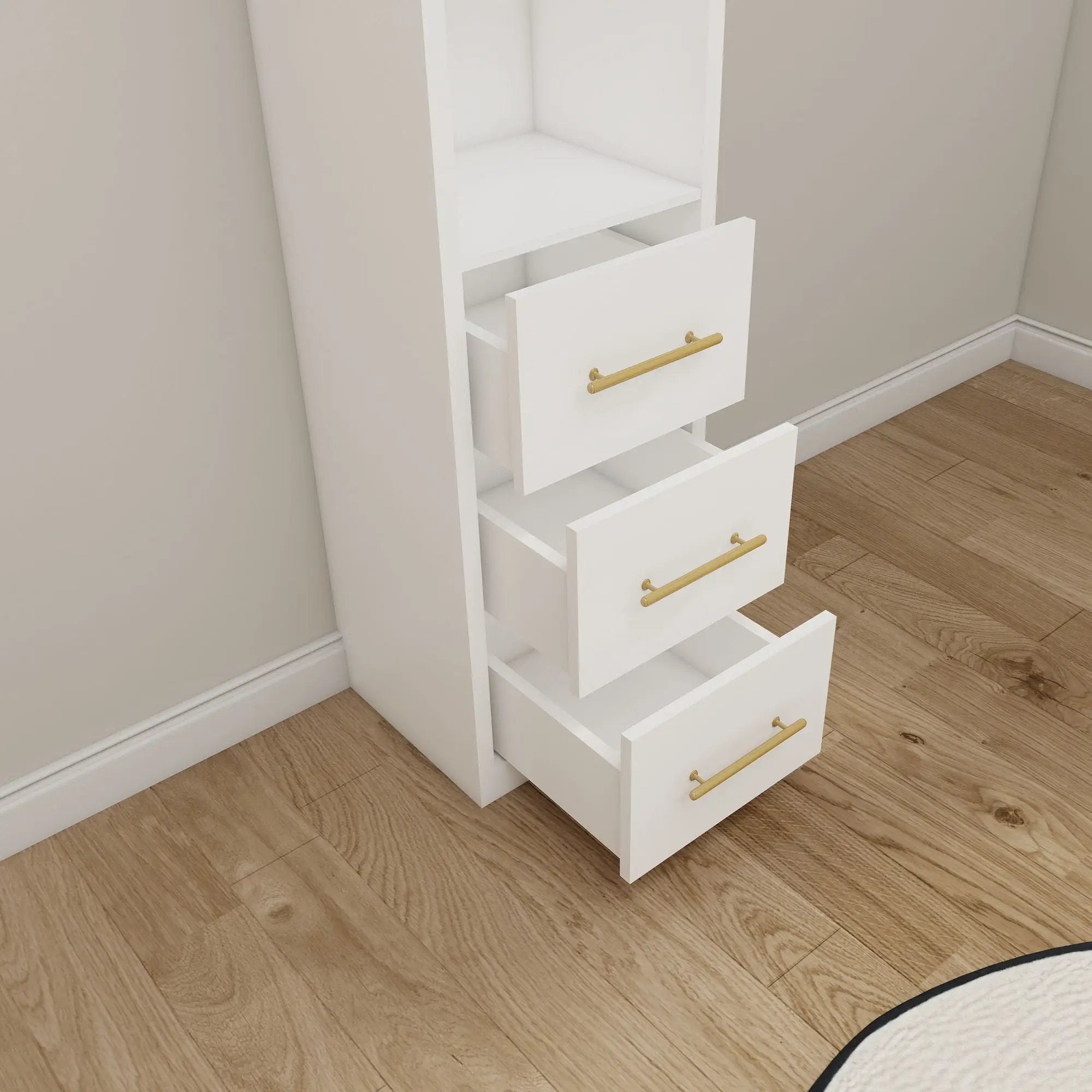 Tall Storage Cabinet With 3 Drawers For Bedroom - White