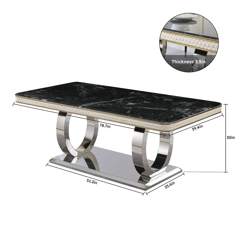 Luxury Modern Dining Table With Faux Marble Top And Dual Circle Base - Black by Unique Piece Furniture
