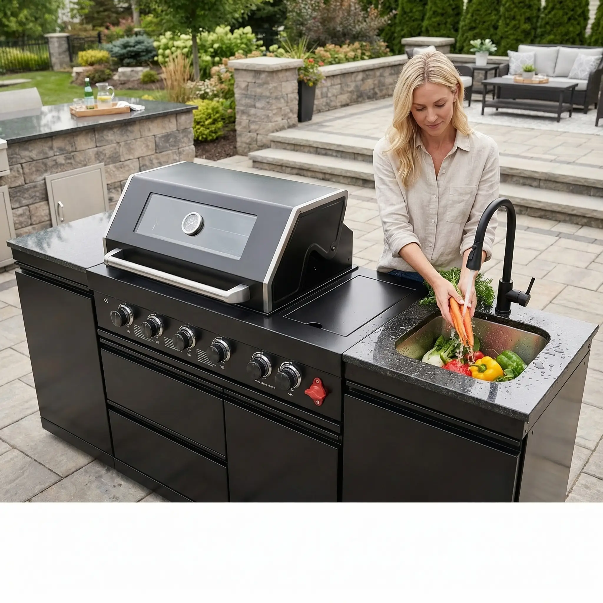 84.7 Inch 4-Burner Deluxe Stainless Steel Propane Gas Outdoor Kitchen Barbecue Island Grill by HouseOfZazla