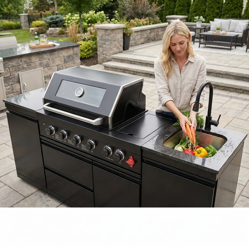 84.7 Inch 4-Burner Deluxe Stainless Steel Propane Gas Outdoor Kitchen Barbecue Island Grill by HouseOfZazla