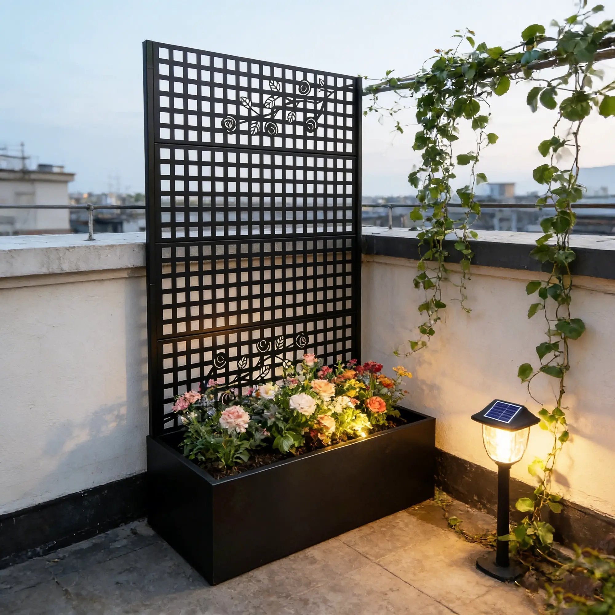 Metal Planter Box with Trellis 70.9in H x 43.3in W x 15.8in D by HouseOfZazla
