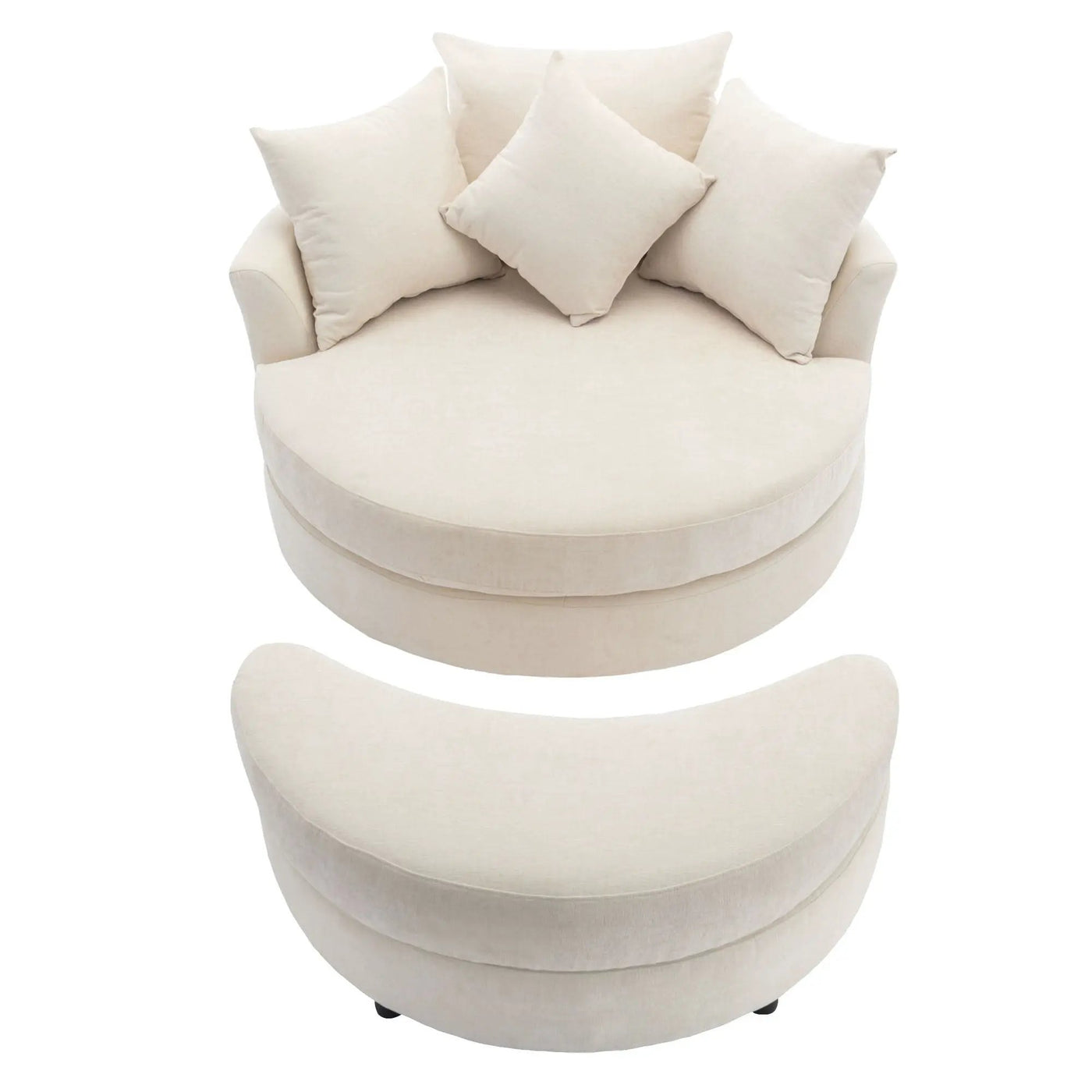 360° Swivel Accent Barrel Chair With Storage Ottoman & 4 Pillows, Modern Leisure Chair Round Accent For Living Room by HouseOfZazla