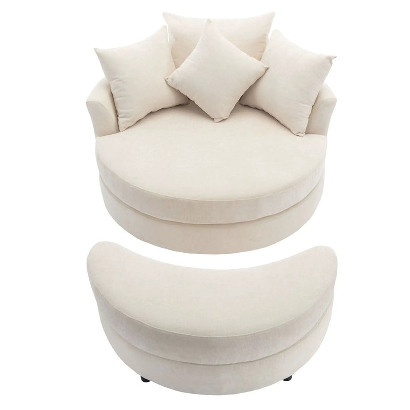 360° Swivel Accent Barrel Chair With Storage Ottoman & 4 Pillows, Modern Leisure Chair Round Accent For Living Room by HouseOfZazla