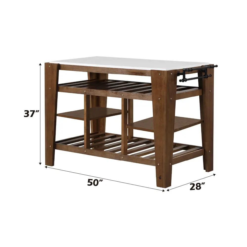 Alaroa - Kitchen Island - Marble Top & Rustic Brown by Unique Piece Furniture