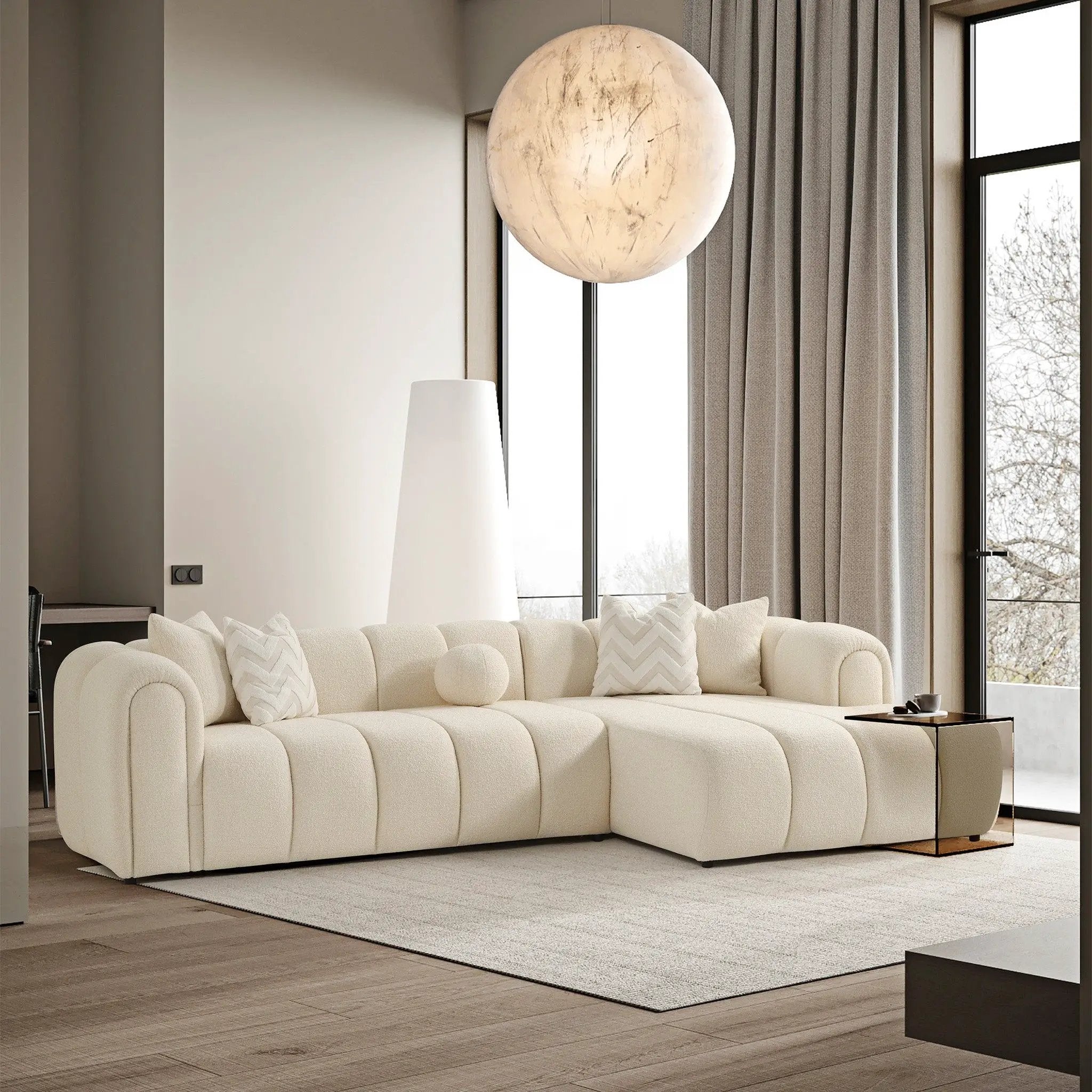 Beatrice - Modern Tufted Right Sectional Sofa - Ivory by HouseOfZazla