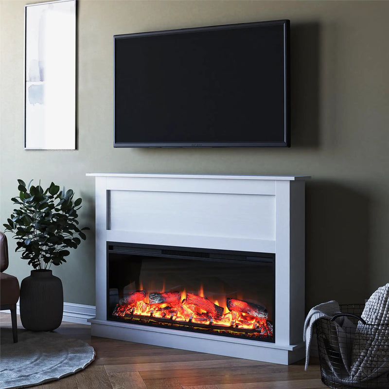Ellsworth Wide Electric Fireplace Insert With Mantel And Remote Control - White by HouseOfZazla