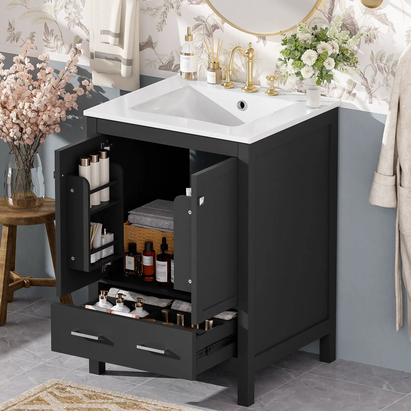 Bathroom Vanity With Integrated Undermount Ceramic Sink, 2 Doors And 1 Drawer, Soft Close Hinges by Unique Piece Furniture