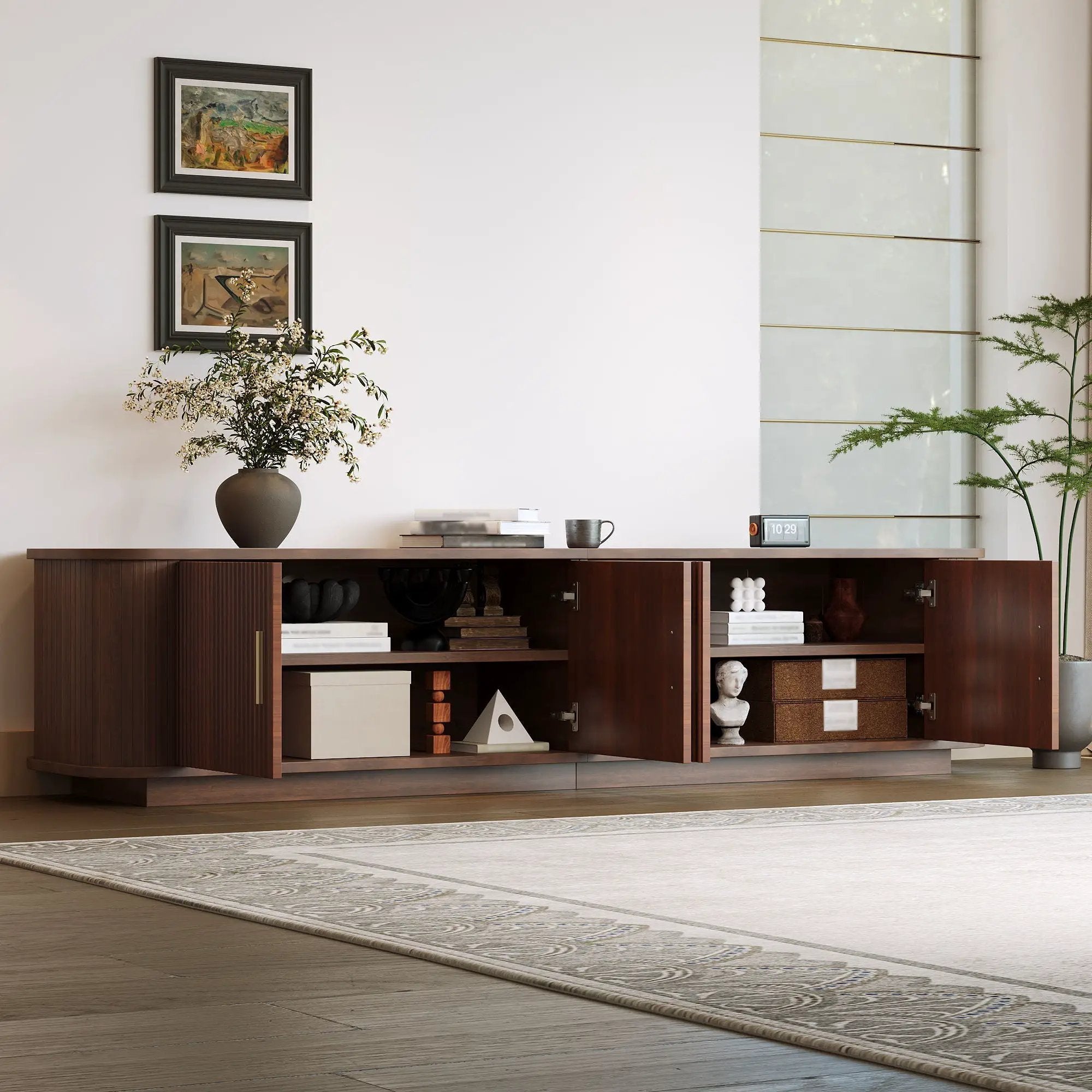 70" TV Stand With Ample Storage, Refined Curved Corners - Dark Brown by Unique Piece Furniture