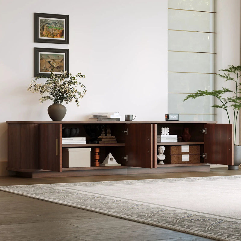 70" TV Stand With Ample Storage, Refined Curved Corners - Dark Brown by Unique Piece Furniture
