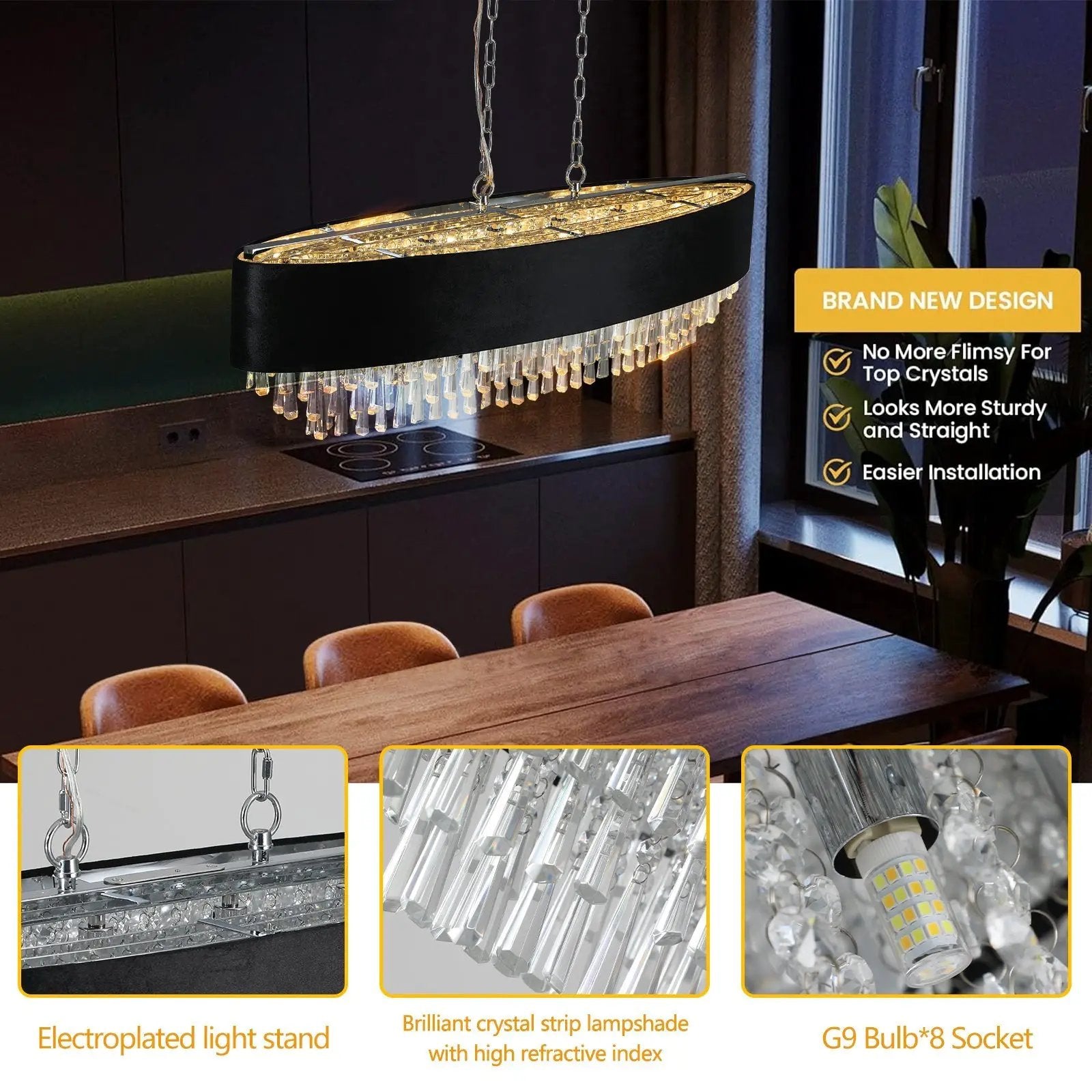 39' Modern Crystal Chandelier with Black Imitation Velvet Shade by HouseOfZazla