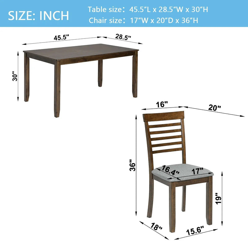 5 Pieces Modern Dining Set, Rectangular Wooden Dining Table With 4 Upholstered Chairs by Unique Piece Furniture
