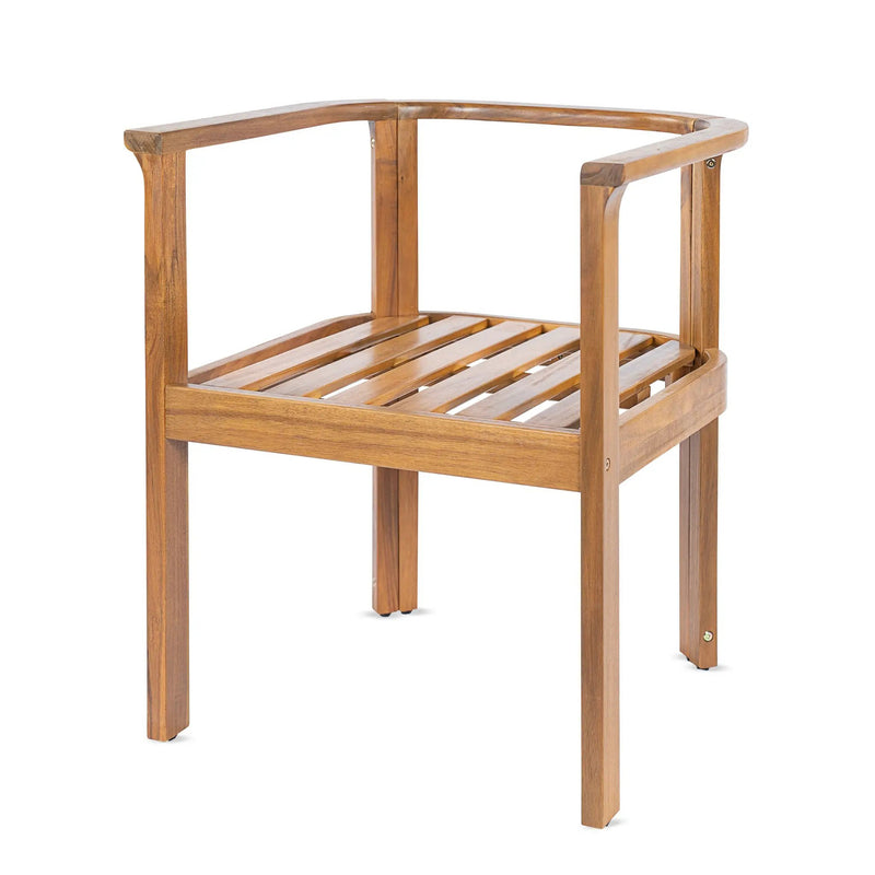Outdoor Dining Chair Set of 4 with Curved Acacia Wood Arms and Cream Cushions by HouseOfZazla